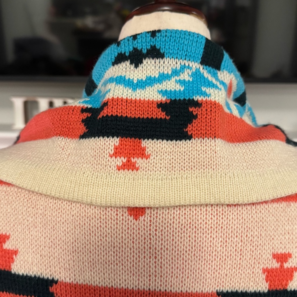 Moon Collection Southwestern Draped Cardigan – Coral & Turquoise (S) - Picture 7 of 9